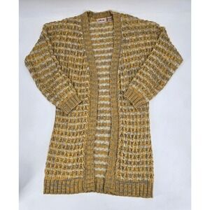 Willow + Root Waffle Stitch Cardigan S Mustard Open Knit Long Boho Sweater